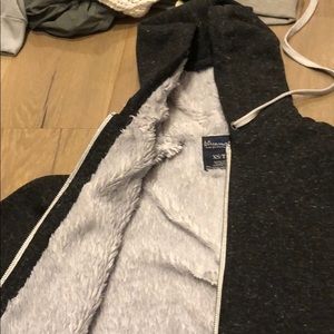 Black sweater with grey fuzz inside